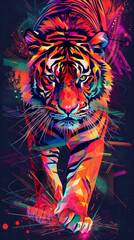 A tiger with Swirling patterns vibrant color, abstract geometric stripes , wallpaper background image for cellphone, mobile phone, ios, android