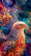 A Eagle with Swirling patterns vibrant color, a Abstract eagle with fluid, ink-blot patterns ,wallpaper background image for cellphone, mobile phone, ios, android