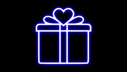 Outline neon gift box icon. Night bright advertising, light banner, light art. Vector illustration. Bright glowing symbol on a black background.