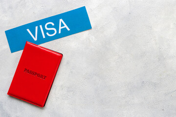 Passport and visa issued for vacation trip. Travel concept