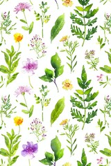 Vertical Watercolor seamless Illustration of spring flowers with various types of flowers, concept of the arrival and onset of spring. Concept for wrapped cover paper