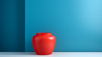 Red Vase in Front of Blue Wall, product presentations
 - obrazy, fototapety, plakaty