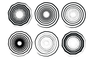 grunge spirals. Swirling abstract simple spinning spiral, black ink spiral circle isolated vector illustration set
