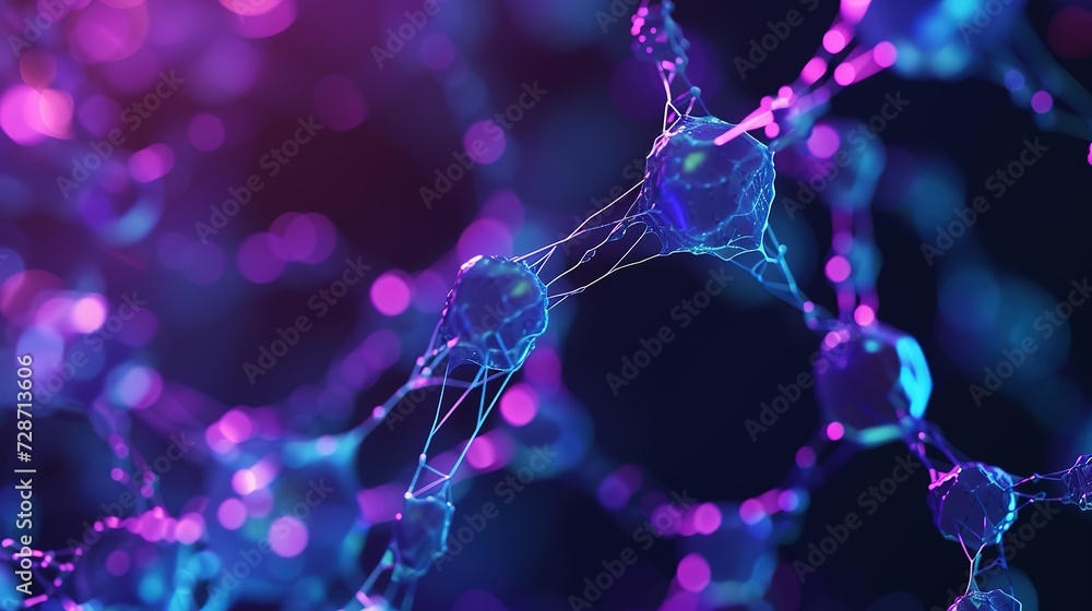 Poster a vivid representation of neural connections in a network with glowing synapses, highlighting the in