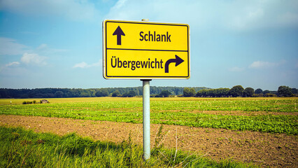 Obraz premium Signposts the direct way to slim versus obesity