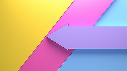 A minimalist design featuring bold arrows in pink, purple, and blue, pointing in various directions on a vibrant yellow to blue gradient background.