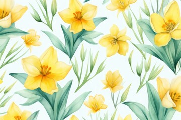 Watercolor seamless Illustration of spring flowers with various types of flowers, concept of the arrival and onset of spring. Concept for wrapped cover paper