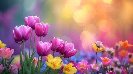 Violet Tulips at Dawn with Golden Light - spring background