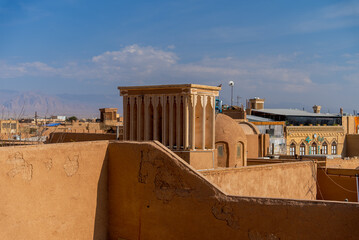 Historic city of Yazd with famous wind towers -Old step with traditional clay arches in the city of Yazd, Iran