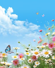Spring Euphoria with Butterflies Among Flowers - spring background