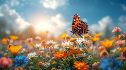 Butterfly Basking in the Warmth of Spring Sunset - Hello Spring