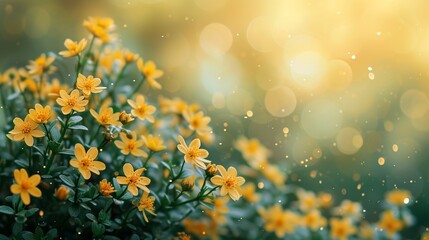 Wild Yellow Blossoms with Luminous Bokeh - spring flowers - copy space