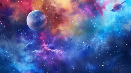 Obraz na płótnie Canvas Vibrant watercolor cosmic scene with planets and nebulae, wallpaper, planets, paint