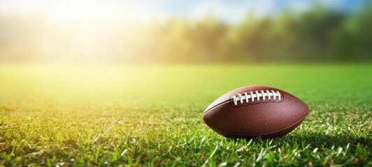 American Football on Sunny Grass Field