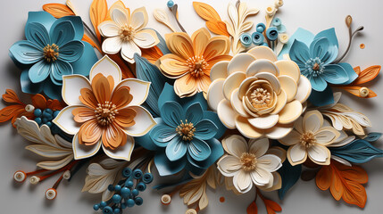 3d Flowers Sublimation, Yellow, Turquoise, Gold, Wrap, Pastel, 3D Flowers Sublimation for Versatile Creations, flowers on a wooden background, bouquet of colorful roses, Created using generative AI