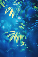 Fototapeta na wymiar Close up of leaves. A vibrant underwater world teeming with majestic fish, surrounded by lush teal and turquoise foliage in an enchanting majorelle blue aquarium reef