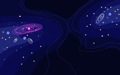 Vector space background . Cute flat style template with Stars in Outer space