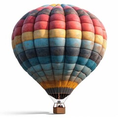 Vibrant Patchwork Hot Air Balloon Soaring Serenely in the Clear Sky at Dawn