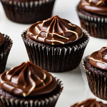 Chocolate cupcake in close-up, taking up most of the image