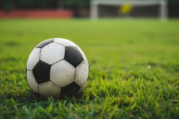Obraz premium Football Resting on Vibrant Grass