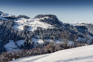 Fototapeta na wymiar Winter Panoramalandschaft auf dem Gruberberg zur Skiwelt Hochsöll