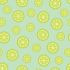 Lemon Pattern - Half Lemons of Different Sizes in Pastel Green Background. Seamless Link.