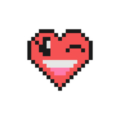 Obraz premium Winky face vector illustration. Pixel style wink emoji signals a joke.