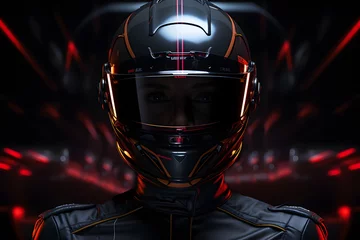Fotobehang F1 pilot in the heart of his racing machine. The driver's focused gaze and the sleek lines of the F1 car merge to convey the intensity and precision of Formula 1 racing © ImagineStock