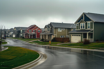 Fototapeta na wymiar Grey Day, Warm Homes: American Suburban Lifestyle