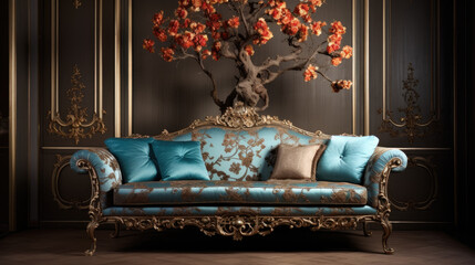 Beautiful expensive beige sofa or Elegant sofa in a decorated room. 