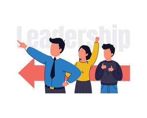 Successful businessman lead his business team toward the goal. Leading business team forward. Business team leader concept.