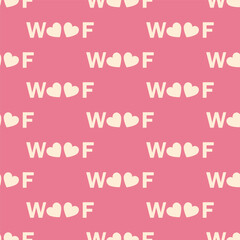 Seamless pattern of inscriptions Woof on a pink background