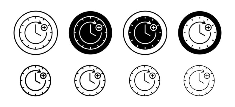 Plus hours vector icon set collection. Plus hours Outline flat Icon.