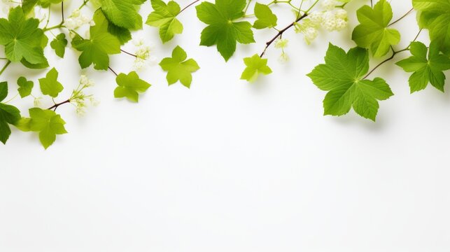 grapevine leaves as border on white background with copy space