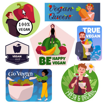 Vegan people stickers set.
