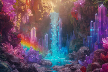 Crystal Veil: Rainbow Waterfall Wonder