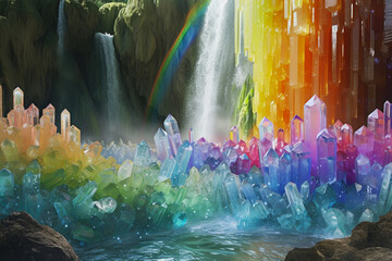 Ethereal Falls: Crystalline Elegance with Rainbow Hue