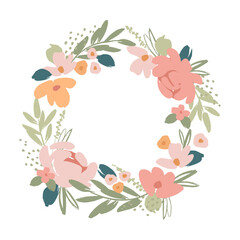 Vector isolated floral design with cute flowers. Wreath. Template for card, poster, flyer, t-shirt, home decor and other
