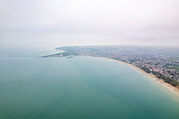 beautiful aerial view of the Swanage, coastal town on Dorset England