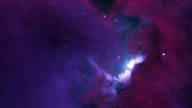 Open space with nebulae and star fields. Flying through clouds of cosmic gas. Looped 3D animation.