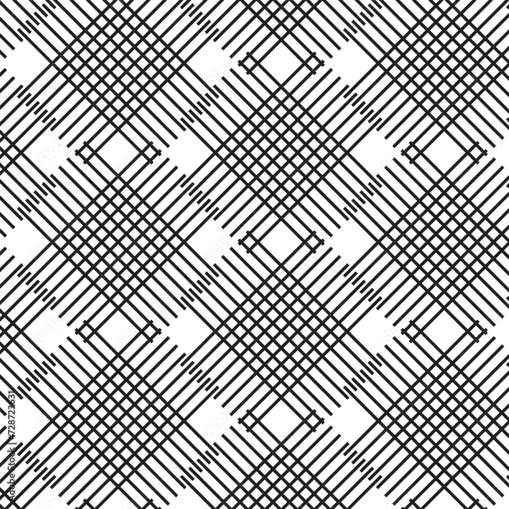 Poster abstract seamless repeatable black diagonal cross line pattern.