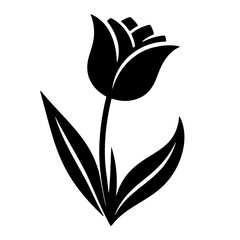 Tulip flower with leaves monochrome clip art. vector illustration