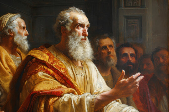 Painting of Apostle Paul preaching in the synagogue to the Ephesians Generative AI Illustration