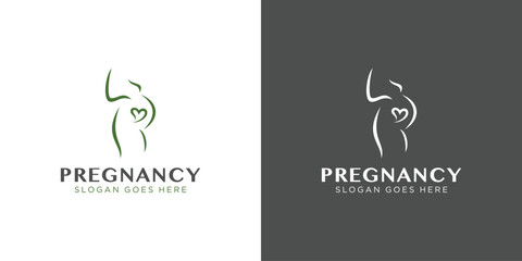 Creative Pregnancy Logo. Woman Carrying Baby or Pregnant with Minimalist Style. Healthcare Mom Logo Icon Symbol Vector Design Template. - obrazy, fototapety, plakaty