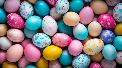 Fototapeta na wymiar Top view full frame colorful easter eggs - Generative AI
