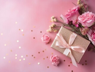 Valentine's sweet pink theme , flower and gift box