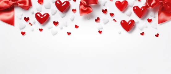 This photo showcases a collection of red hearts arranged neatly on a plain white background.