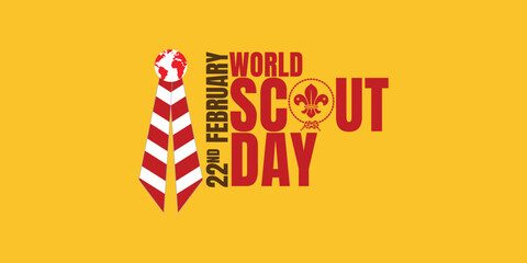 World Scout Scarf Day. Background, web banner, card, poster, t-shirt with text inscription, World Scout Day illustration banner, holiday idea template for World Scout Day celebration. - obrazy, fototapety, plakaty