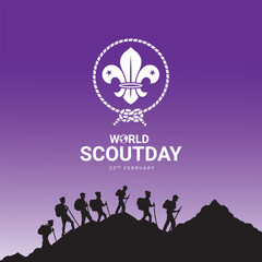World Scout Scarf Day. Background, web banner, card, poster, t-shirt with text inscription, World Scout Day illustration banner, holiday idea template for World Scout Day celebration.
