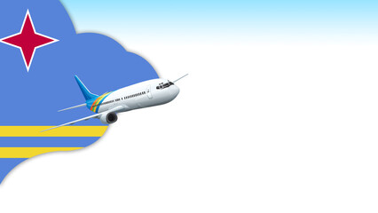 3d illustration plane with Aruba flag background for business and travel design